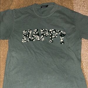 Nasty Gal Green Floral Graphic Tee